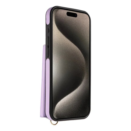 For iPhone 15 Pro Max Crossbody Phone Case Card Holder Kickstand Leather Coated TPU Mobile Cover