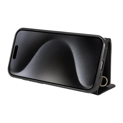 ShopCaseCart Kickstand Durable iPhone 15 Pro Crossbody Phone Protective cover Card Slot Kickstand Leather Coated TPU Mobile Guard