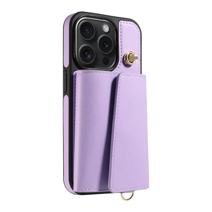 ShopCaseCart Kickstand Durable iPhone 15 Pro Crossbody Phone Protective cover Card Slot Kickstand Leather Coated TPU Mobile Guard