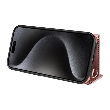 ShopCaseCart Kickstand Durable iPhone 15 Pro Crossbody Phone Protective cover Card Slot Kickstand Leather Coated TPU Mobile Guard