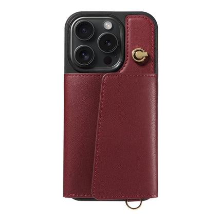 ShopCaseCart Kickstand Durable iPhone 15 Pro Crossbody Phone Protective cover Card Slot Kickstand Leather Coated TPU Mobile Guard