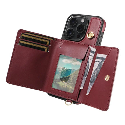 ShopCaseCart Kickstand Durable iPhone 15 Pro Crossbody Phone Protective cover Card Slot Kickstand Leather Coated TPU Mobile Guard