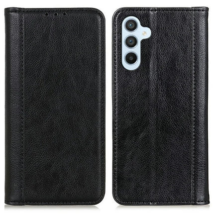 For Samsung Galaxy A56 5G Stand Case Split Leather Litchi Texture Wallet Phone Cover - Black
