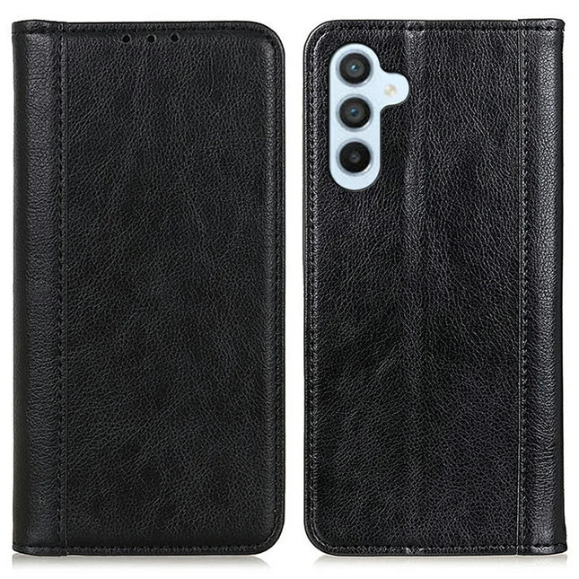 For Samsung Galaxy A56 5G Stand Case Split Leather Litchi Texture Wallet Phone Cover - Black