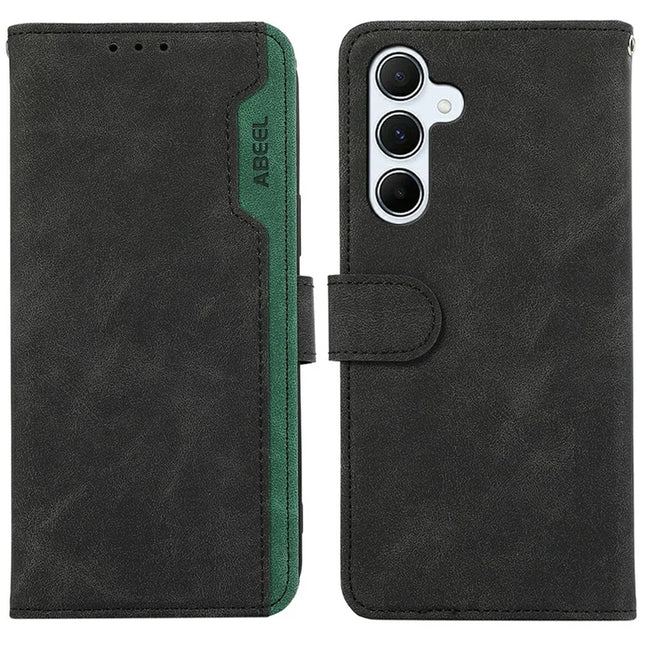 ABEEL For Samsung Galaxy A56 5G Case Color Splicing Leather Flip Phone Cover RFID Blocking - Black