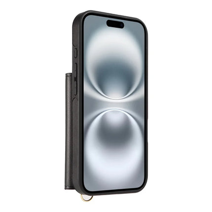 For iPhone 16 Crossbody Phone Case Card Holder Kickstand Leather Coated TPU Mobile Cover