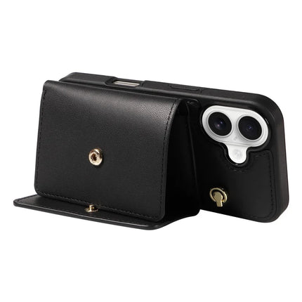 For iPhone 16 Crossbody Phone Case Card Holder Kickstand Leather Coated TPU Mobile Cover