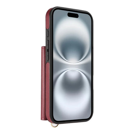 For iPhone 16 Crossbody Phone Case Card Holder Kickstand Leather Coated TPU Mobile Cover