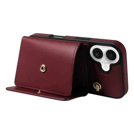 For iPhone 16 Crossbody Phone Case Card Holder Kickstand Leather Coated TPU Mobile Cover