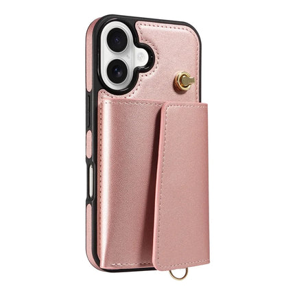 For iPhone 16 Crossbody Phone Case Card Holder Kickstand Leather Coated TPU Mobile Cover
