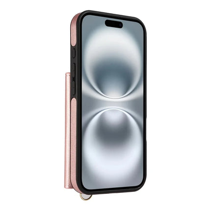For iPhone 16 Crossbody Phone Case Card Holder Kickstand Leather Coated TPU Mobile Cover