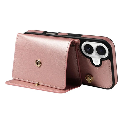For iPhone 16 Crossbody Phone Case Card Holder Kickstand Leather Coated TPU Mobile Cover