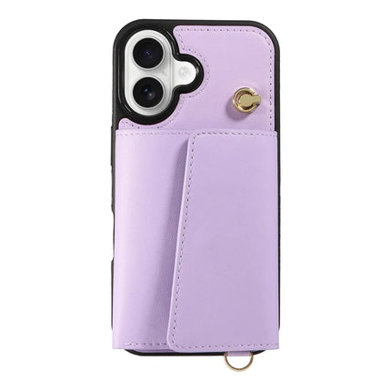 For iPhone 16 Crossbody Phone Case Card Holder Kickstand Leather Coated TPU Mobile Cover