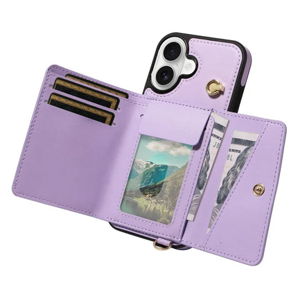 For iPhone 16 Crossbody Phone Case Card Holder Kickstand Leather Coated TPU Mobile Cover