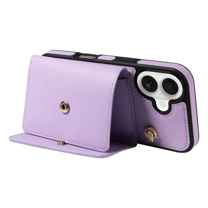 For iPhone 16 Crossbody Phone Case Card Holder Kickstand Leather Coated TPU Mobile Cover
