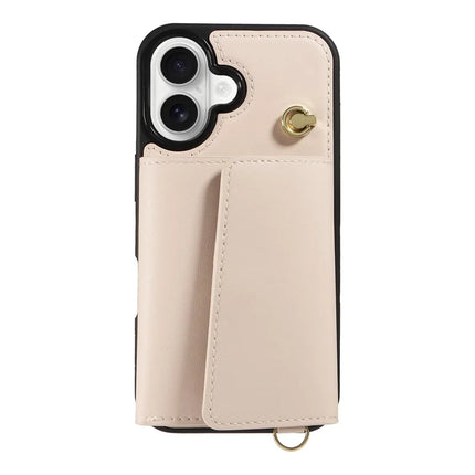 For iPhone 16 Crossbody Phone Case Card Holder Kickstand Leather Coated TPU Mobile Cover