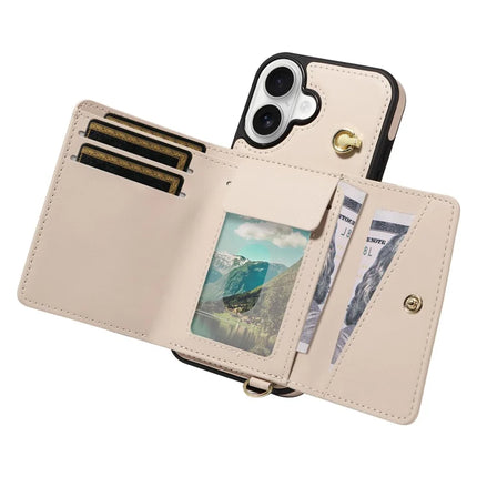 For iPhone 16 Crossbody Phone Case Card Holder Kickstand Leather Coated TPU Mobile Cover