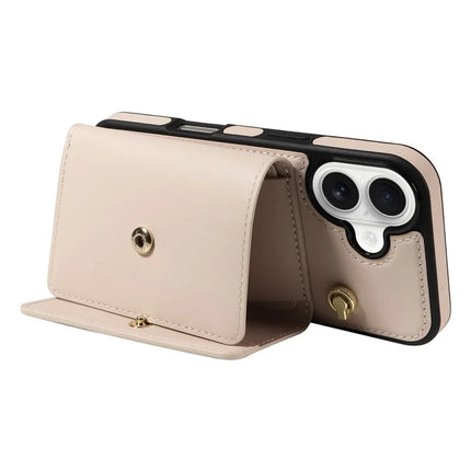 For iPhone 16 Crossbody Phone Case Card Holder Kickstand Leather Coated TPU Mobile Cover