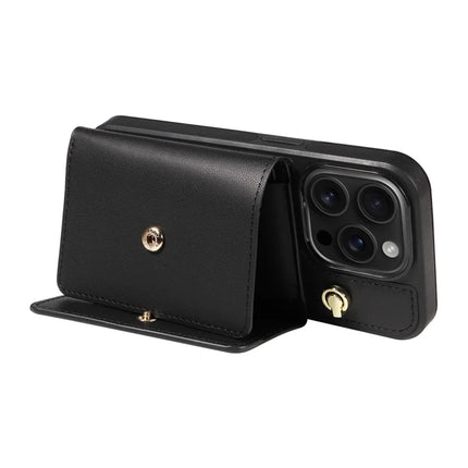 For iPhone 16 Pro Crossbody Phone Case Card Holder Kickstand Leather Coated TPU Mobile Cover