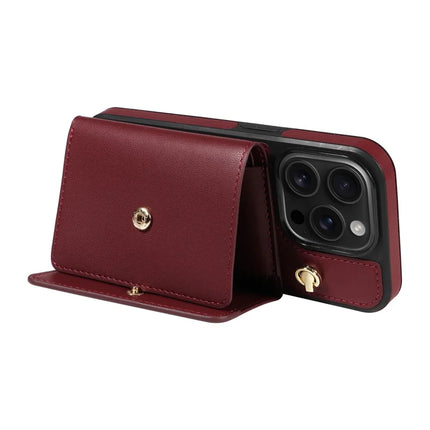 For iPhone 16 Pro Crossbody Phone Case Card Holder Kickstand Leather Coated TPU Mobile Cover