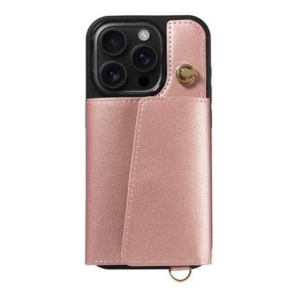 For iPhone 16 Pro Crossbody Phone Case Card Holder Kickstand Leather Coated TPU Mobile Cover