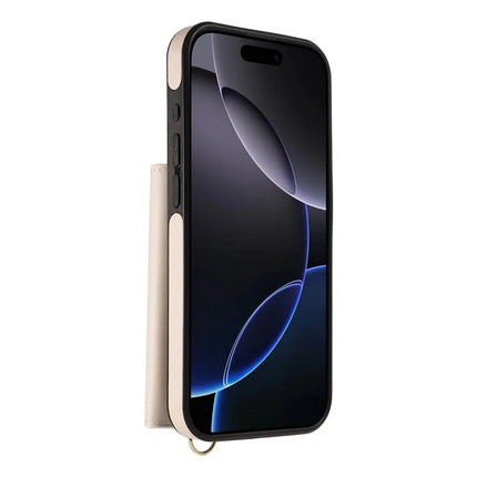 For iPhone 16 Pro Crossbody Phone Case Card Holder Kickstand Leather Coated TPU Mobile Cover