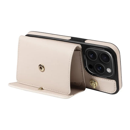 For iPhone 16 Pro Crossbody Phone Case Card Holder Kickstand Leather Coated TPU Mobile Cover
