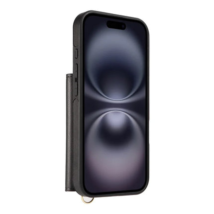 For iPhone 16 Plus Crossbody Phone Case Card Holder Kickstand Leather Coated TPU Mobile Cover