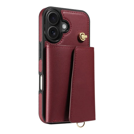For iPhone 16 Plus Crossbody Phone Case Card Holder Kickstand Leather Coated TPU Mobile Cover