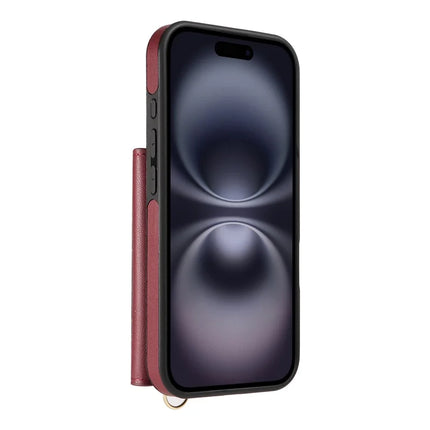 For iPhone 16 Plus Crossbody Phone Case Card Holder Kickstand Leather Coated TPU Mobile Cover