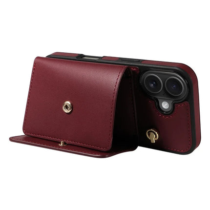 For iPhone 16 Plus Crossbody Phone Case Card Holder Kickstand Leather Coated TPU Mobile Cover