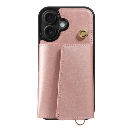 For iPhone 16 Plus Crossbody Phone Case Card Holder Kickstand Leather Coated TPU Mobile Cover