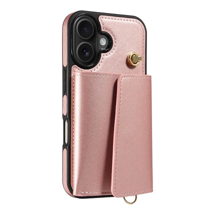 For iPhone 16 Plus Crossbody Phone Case Card Holder Kickstand Leather Coated TPU Mobile Cover