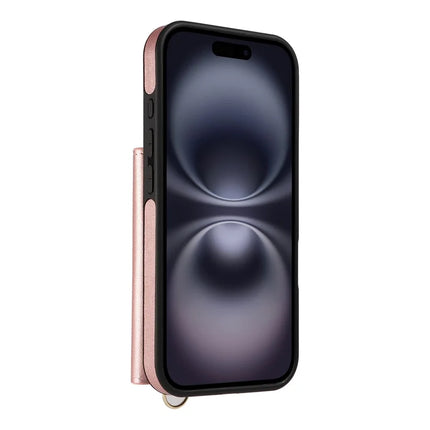 For iPhone 16 Plus Crossbody Phone Case Card Holder Kickstand Leather Coated TPU Mobile Cover