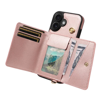 For iPhone 16 Plus Crossbody Phone Case Card Holder Kickstand Leather Coated TPU Mobile Cover