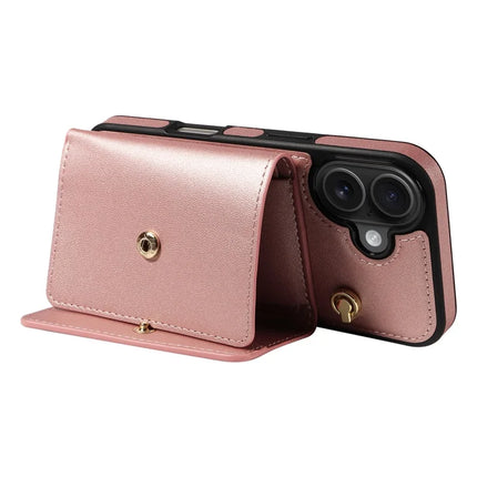 For iPhone 16 Plus Crossbody Phone Case Card Holder Kickstand Leather Coated TPU Mobile Cover