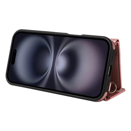 For iPhone 16 Plus Crossbody Phone Case Card Holder Kickstand Leather Coated TPU Mobile Cover