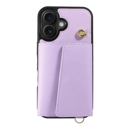 For iPhone 16 Plus Crossbody Phone Case Card Holder Kickstand Leather Coated TPU Mobile Cover