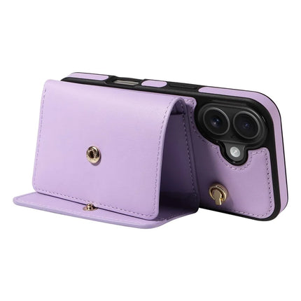 For iPhone 16 Plus Crossbody Phone Case Card Holder Kickstand Leather Coated TPU Mobile Cover