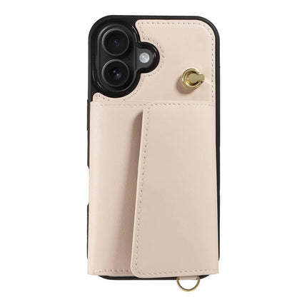 For iPhone 16 Plus Crossbody Phone Case Card Holder Kickstand Leather Coated TPU Mobile Cover