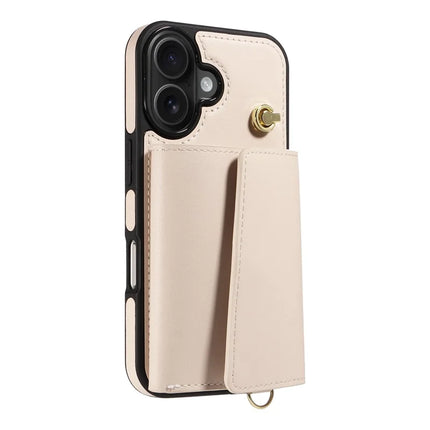 For iPhone 16 Plus Crossbody Phone Case Card Holder Kickstand Leather Coated TPU Mobile Cover