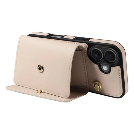 For iPhone 16 Plus Crossbody Phone Case Card Holder Kickstand Leather Coated TPU Mobile Cover