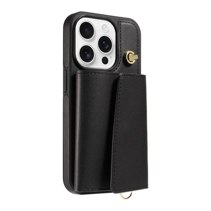 For iPhone 16 Pro Max Crossbody Phone Case Card Holder Kickstand Leather Coated TPU Mobile Cover