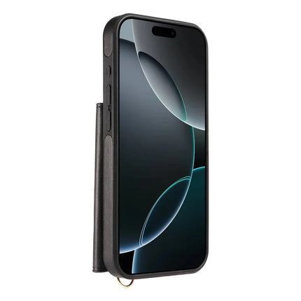 For iPhone 16 Pro Max Crossbody Phone Case Card Holder Kickstand Leather Coated TPU Mobile Cover
