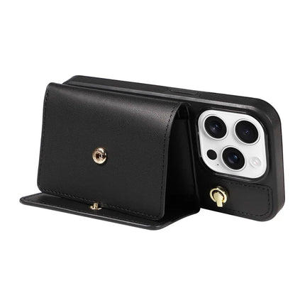 For iPhone 16 Pro Max Crossbody Phone Case Card Holder Kickstand Leather Coated TPU Mobile Cover