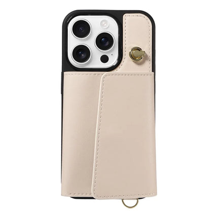 For iPhone 16 Pro Max Crossbody Phone Case Card Holder Kickstand Leather Coated TPU Mobile Cover
