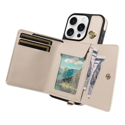 For iPhone 16 Pro Max Crossbody Phone Case Card Holder Kickstand Leather Coated TPU Mobile Cover