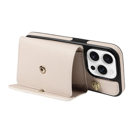 For iPhone 16 Pro Max Crossbody Phone Case Card Holder Kickstand Leather Coated TPU Mobile Cover