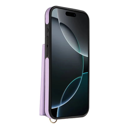 For iPhone 16 Pro Max Crossbody Phone Case Card Holder Kickstand Leather Coated TPU Mobile Cover