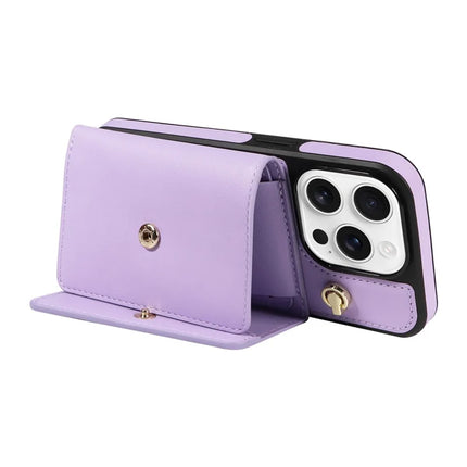 For iPhone 16 Pro Max Crossbody Phone Case Card Holder Kickstand Leather Coated TPU Mobile Cover